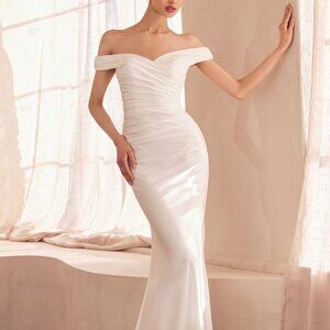 NEW OFF WHTE WEDDING DRESS, STRETCH SATIN OFF THE SHOULDER WEDDING OWN
